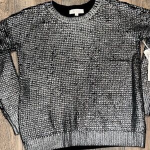 Two by Vince Camuto Silver Crew Neck Sweater with Metallic Finish M NWT